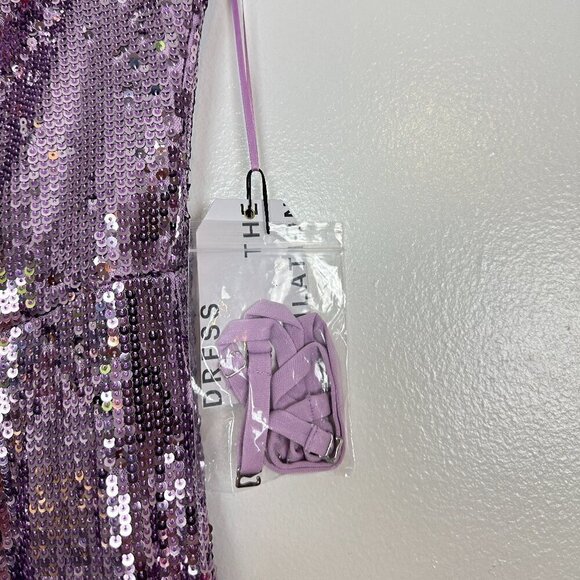 DRESS THE POPULATION Andy Sequin Strapless Jumpsuit in Lavender Multi Size Large - Picture 6 of 10